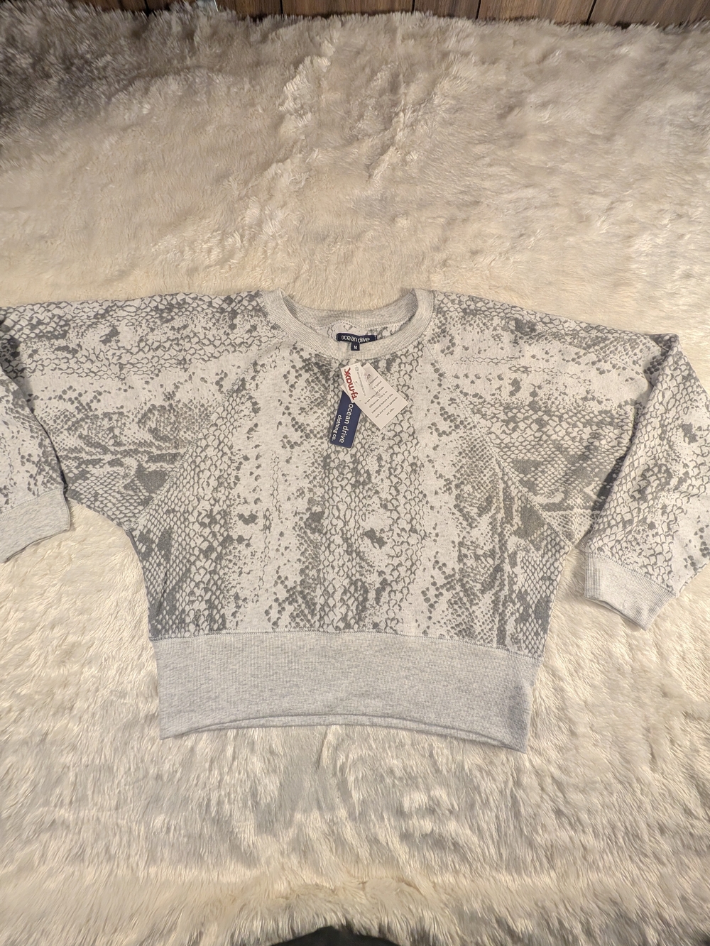 Ocean Drive Gray Snake-Print Crewneck Sweatshirt